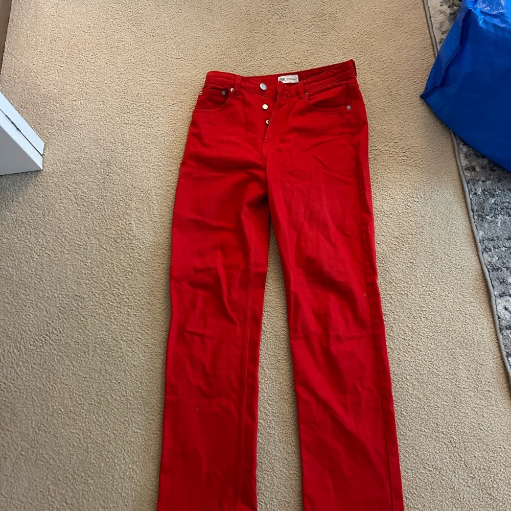 Bright Red High-Waisted Pants